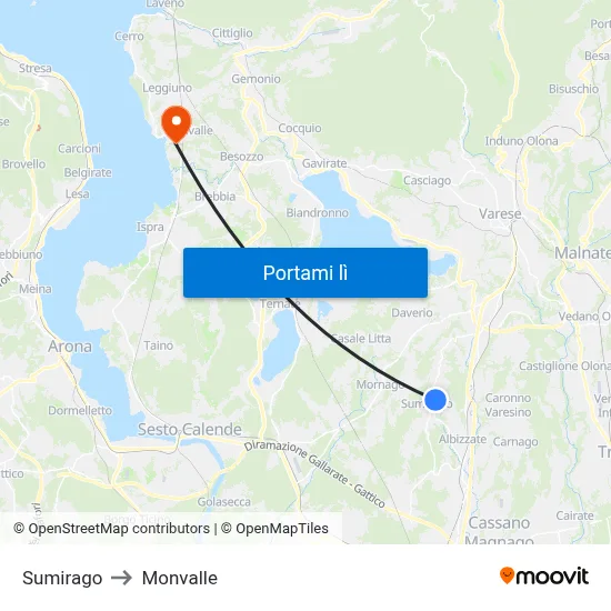 Sumirago to Monvalle map