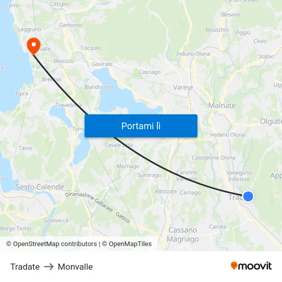 Tradate to Monvalle map
