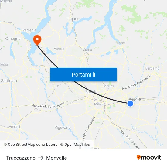 Truccazzano to Monvalle map