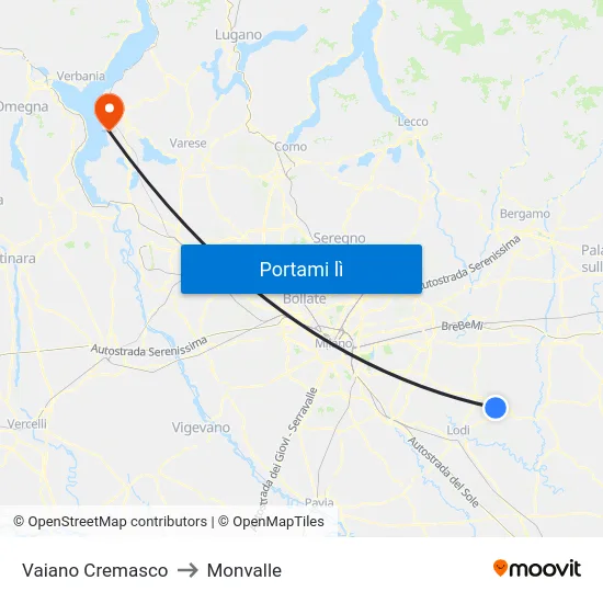 Vaiano Cremasco to Monvalle map