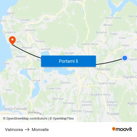 Valmorea to Monvalle map