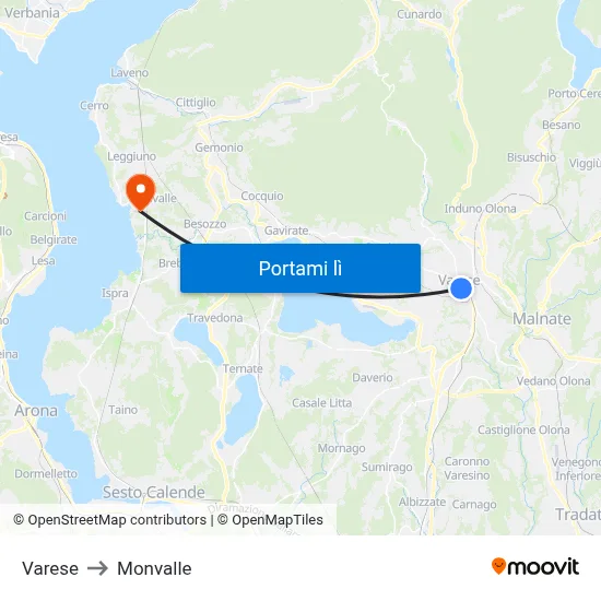 Varese to Monvalle map