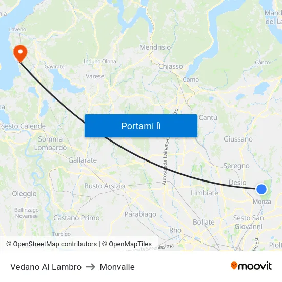 Vedano Al Lambro to Monvalle map