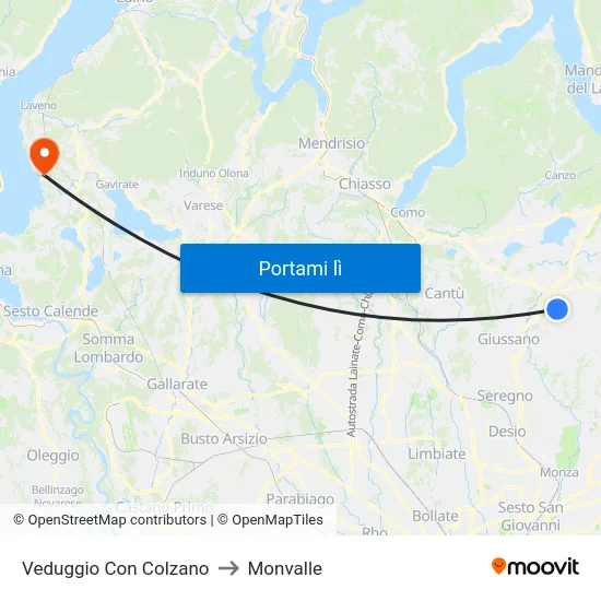 Veduggio Con Colzano to Monvalle map