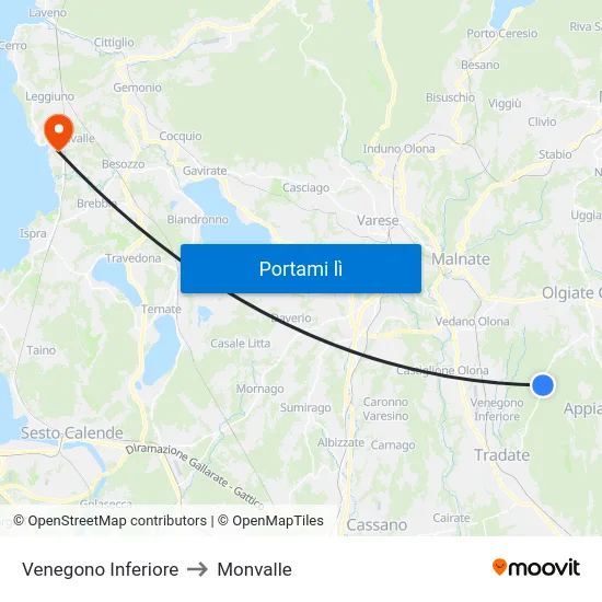 Venegono Inferiore to Monvalle map