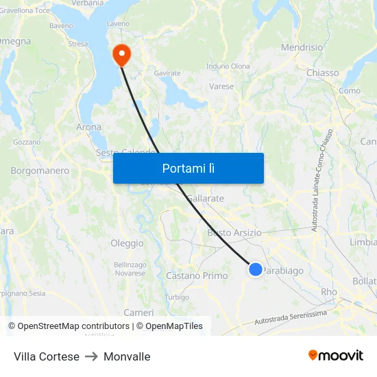 Villa Cortese to Monvalle map