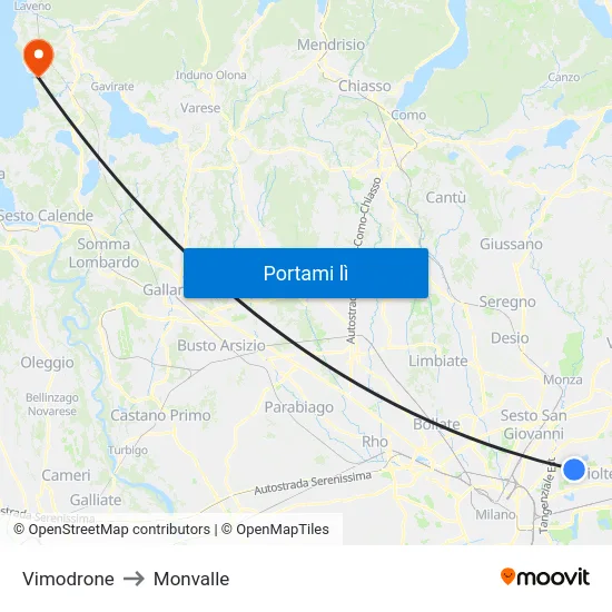 Vimodrone to Monvalle map