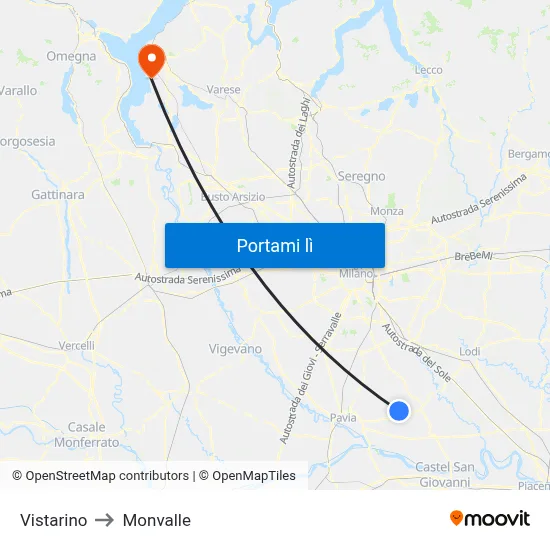 Vistarino to Monvalle map