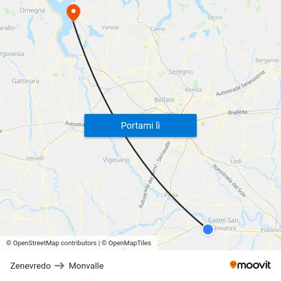 Zenevredo to Monvalle map