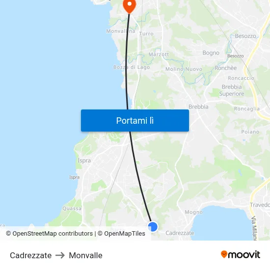 Cadrezzate to Monvalle map