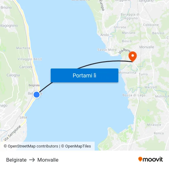 Belgirate to Monvalle map