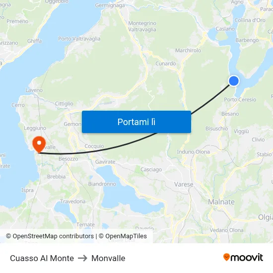 Cuasso Al Monte to Monvalle map