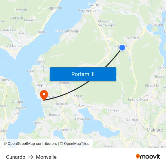 Cunardo to Monvalle map