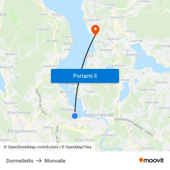Dormelletto to Monvalle map