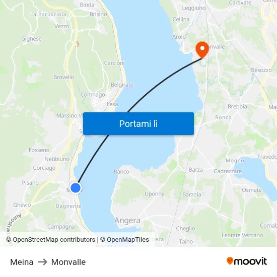Meina to Monvalle map