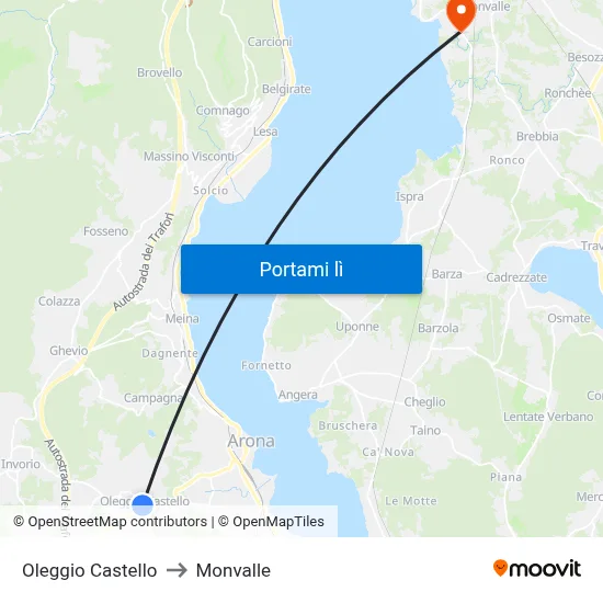 Oleggio Castello to Monvalle map