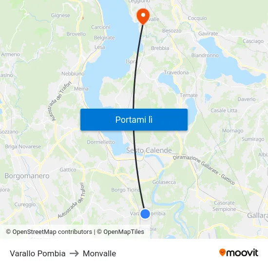 Varallo Pombia to Monvalle map
