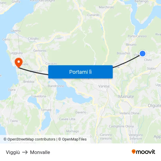 Viggiù to Monvalle map