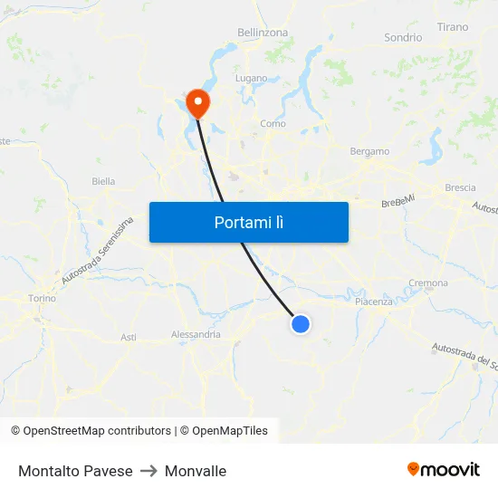 Montalto Pavese to Monvalle map