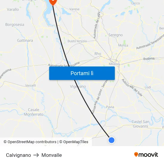 Calvignano to Monvalle map