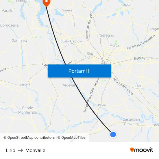 Lirio to Monvalle map