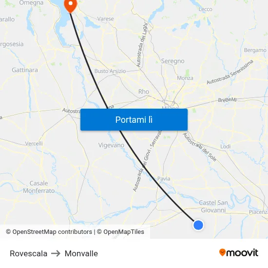 Rovescala to Monvalle map