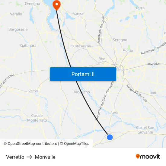 Verretto to Monvalle map