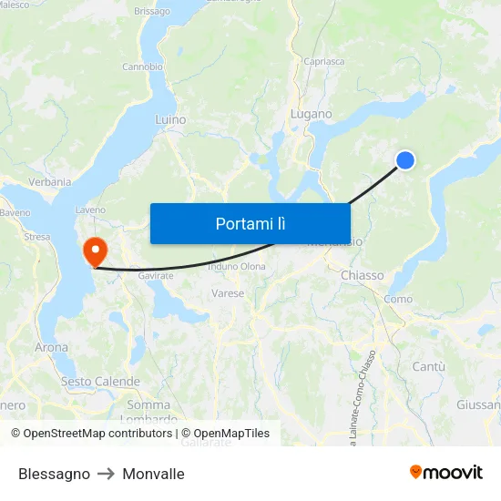 Blessagno to Monvalle map