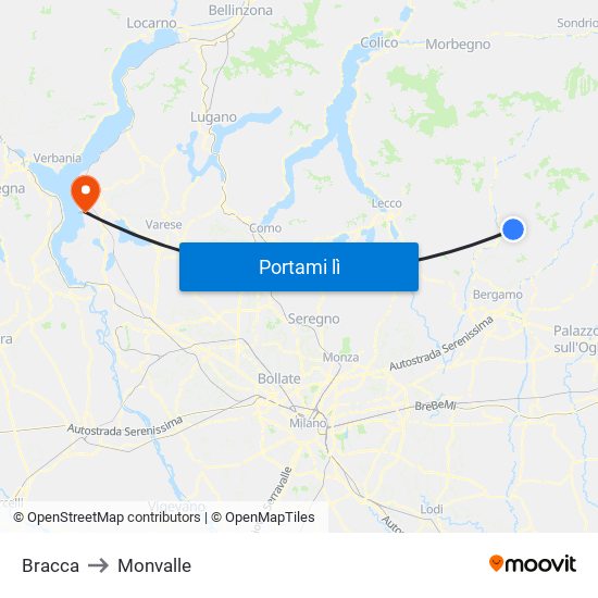 Bracca to Monvalle map