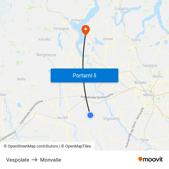 Vespolate to Monvalle map