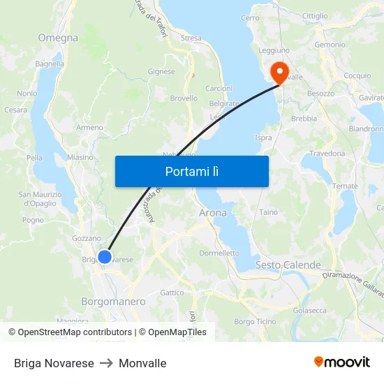 Briga Novarese to Monvalle map