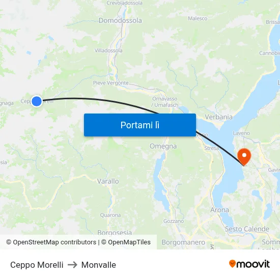 Ceppo Morelli to Monvalle map