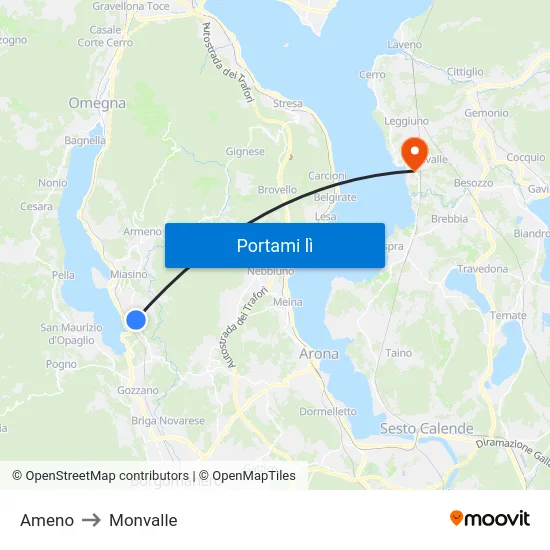 Ameno to Monvalle map