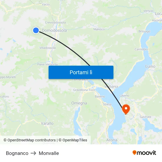 Bognanco to Monvalle map