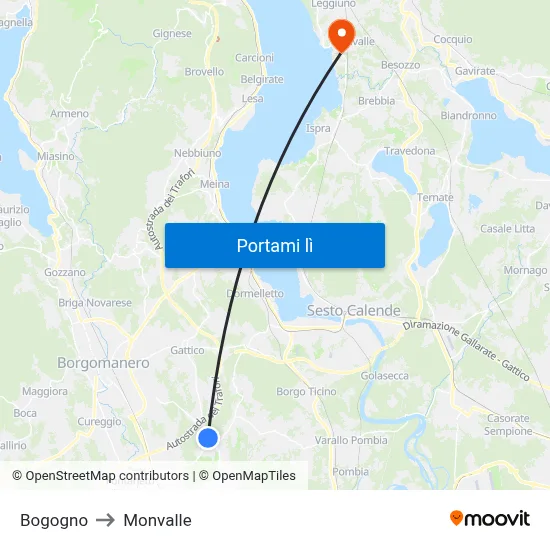 Bogogno to Monvalle map