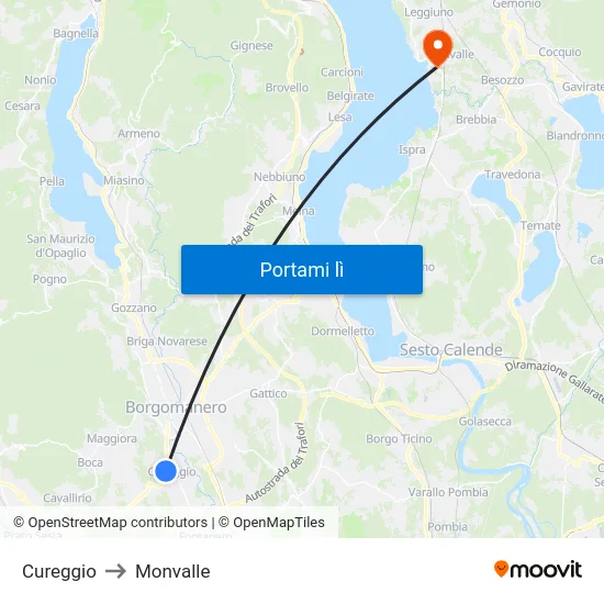 Cureggio to Monvalle map