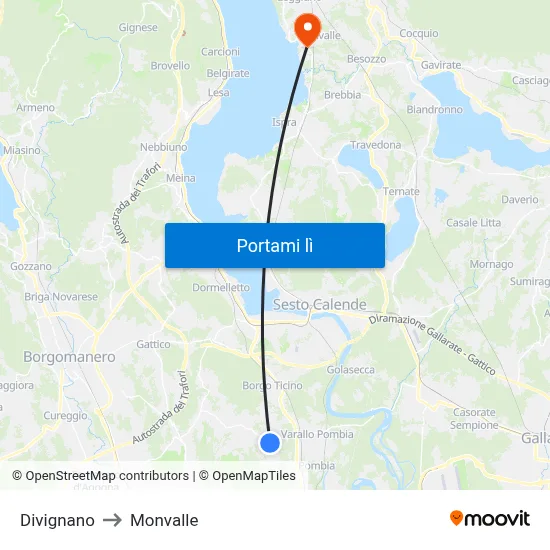 Divignano to Monvalle map