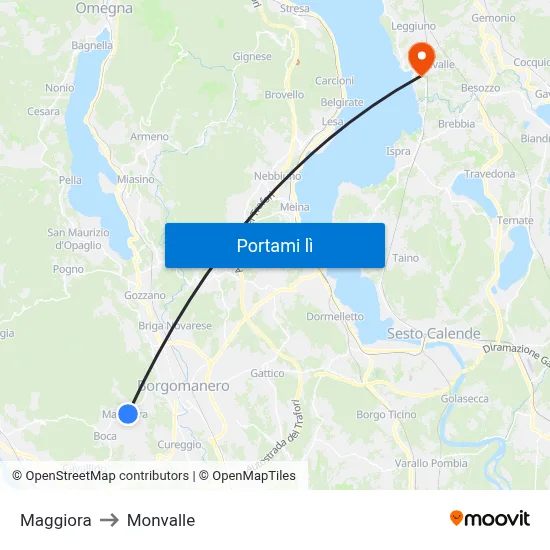 Maggiora to Monvalle map