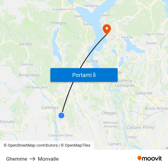 Ghemme to Monvalle map