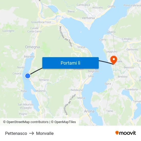Pettenasco to Monvalle map
