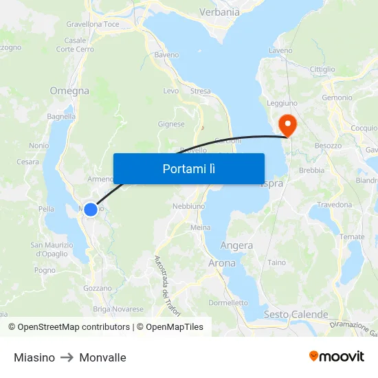 Miasino to Monvalle map
