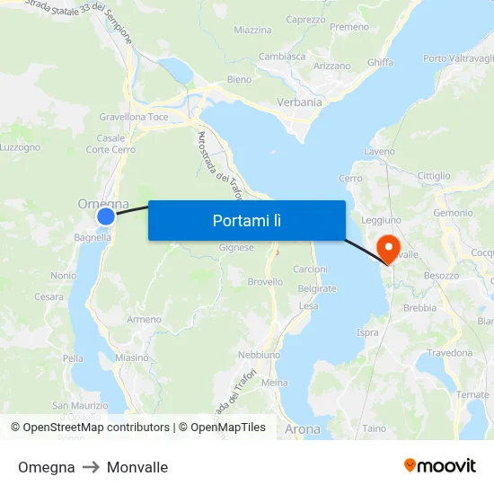 Omegna to Monvalle map