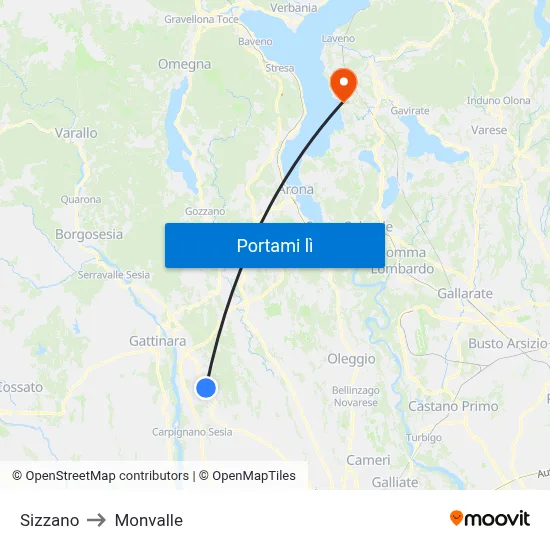 Sizzano to Monvalle map