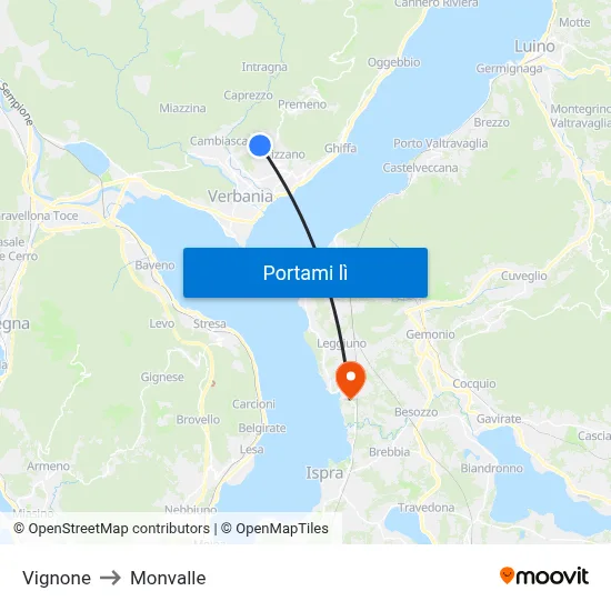 Vignone to Monvalle map