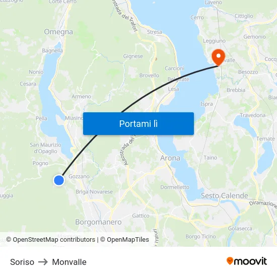 Soriso to Monvalle map