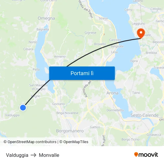 Valduggia to Monvalle map
