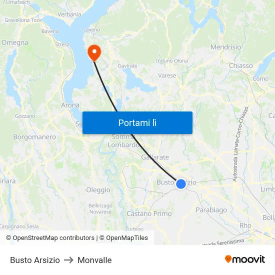 Busto Arsizio to Monvalle map