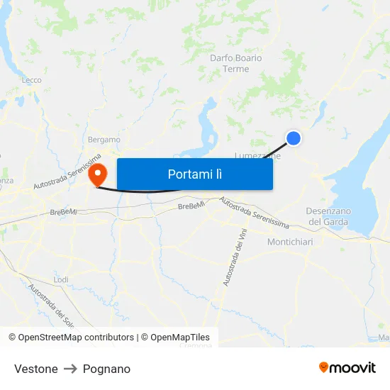 Vestone to Pognano map