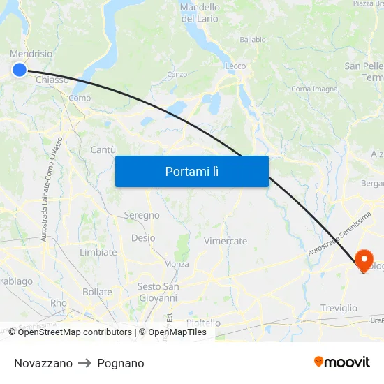 Novazzano to Pognano map