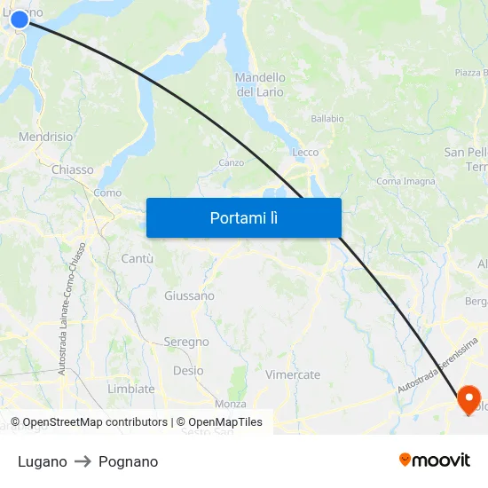 Lugano to Pognano map